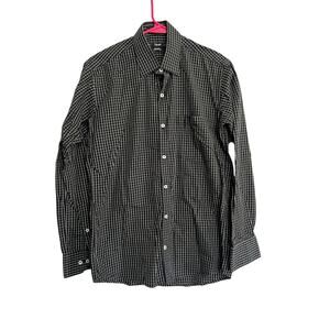 Stori Long Sleeve Button Up Dress Shirt Mens Size 15 Medium Black & White Square